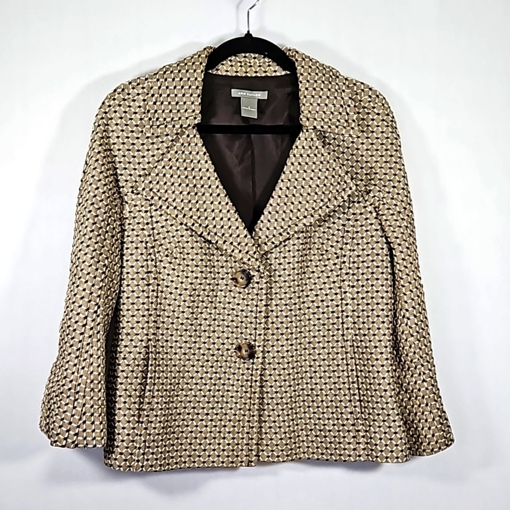 Ann Taylor Women's Brown Virgin Wool-Cotton Blend Button-Up Jacket Size 6